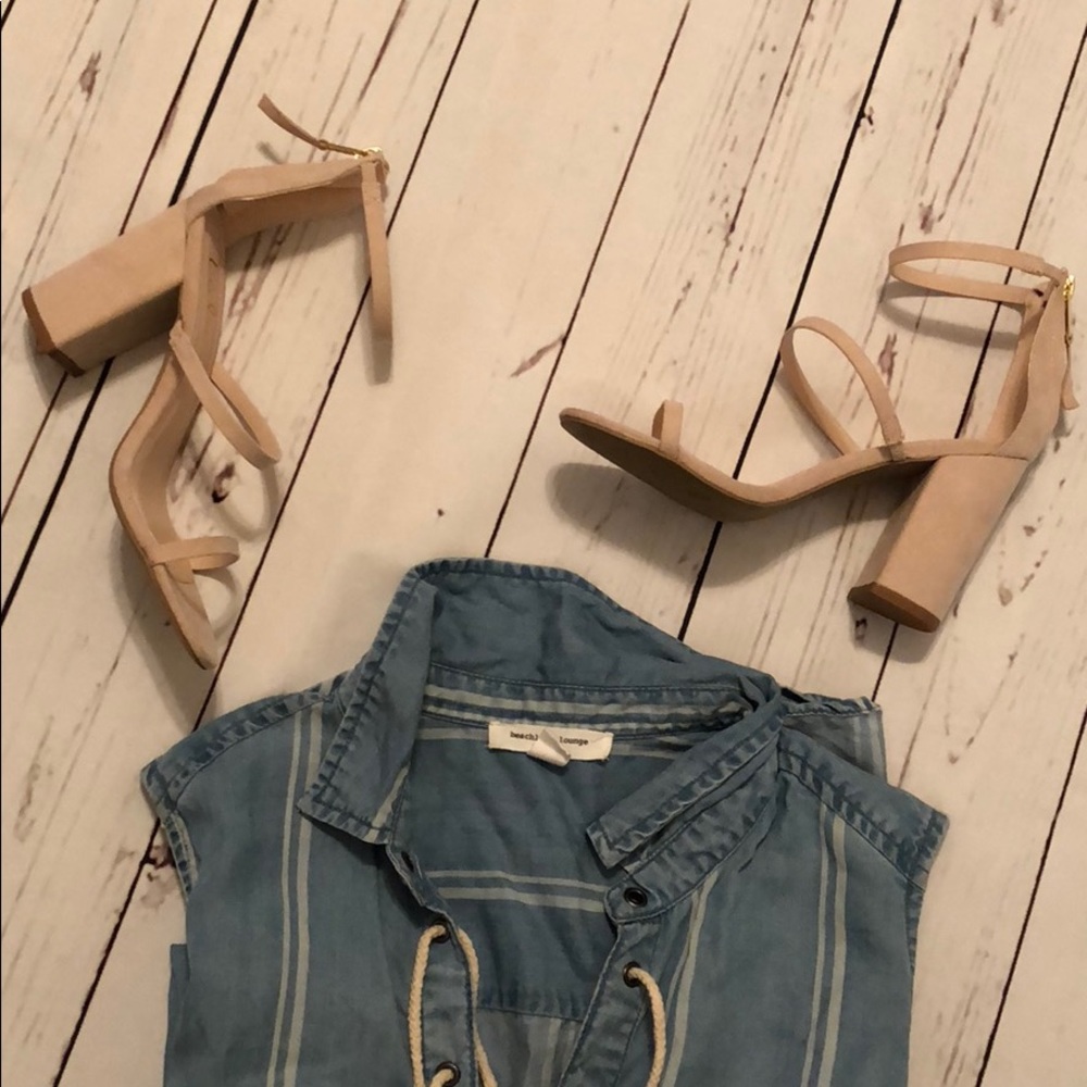 Lulu’s Candice nude suede ankle strap heels